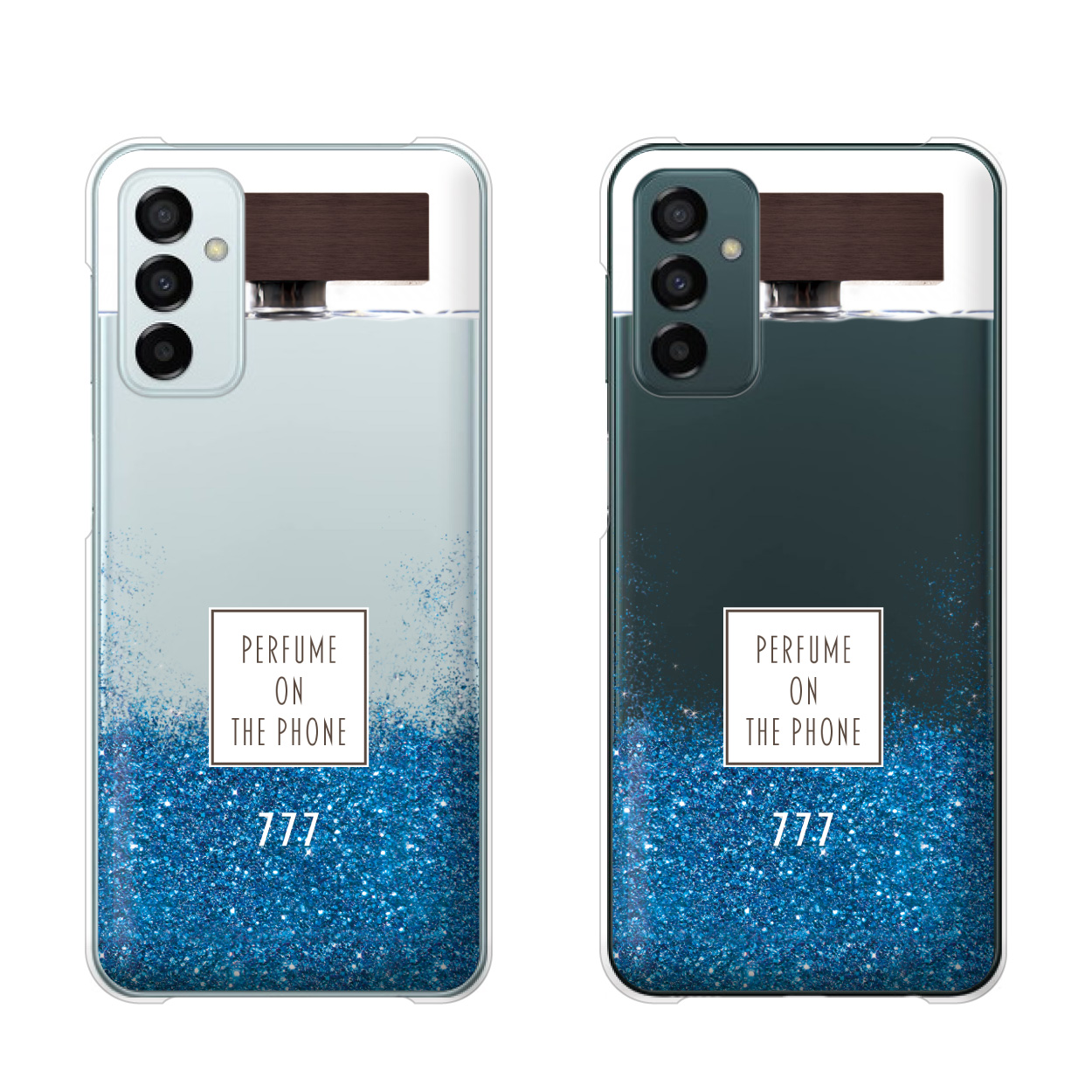 Galaxy M23 5G シムフリー スマホ ケース ハード カバー 香水 ウッド 木目 青 ブルー