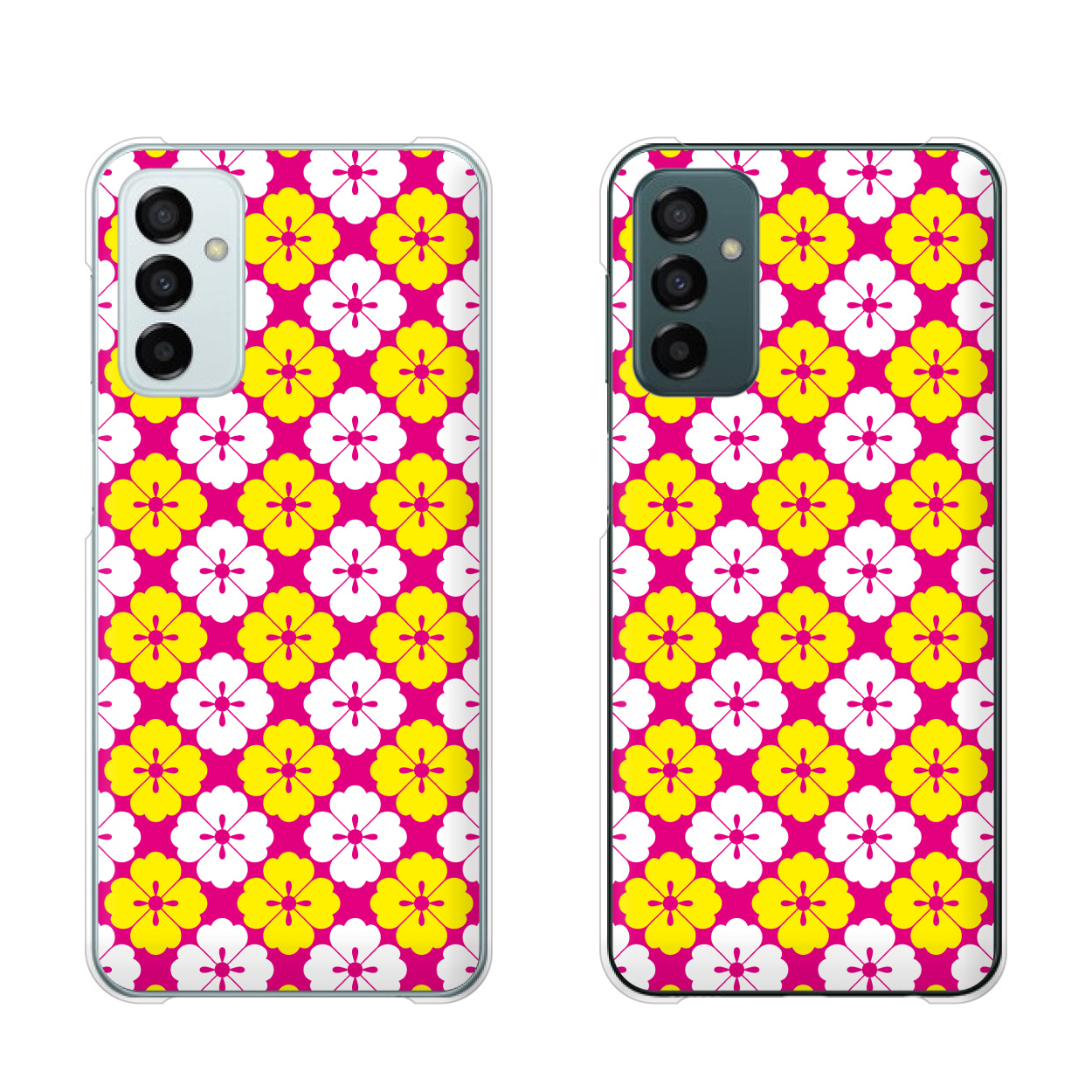 Galaxy M23 5G シムフリー スマホ ケース ハード カバー 和柄9 花 ピンク/白/黄色