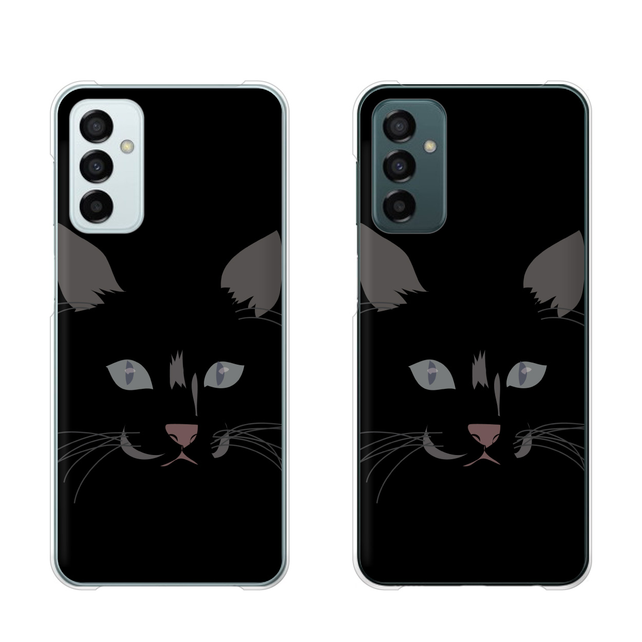 Galaxy M23 5G シムフリー スマホ ケース ハード カバー 猫の顔1 黒